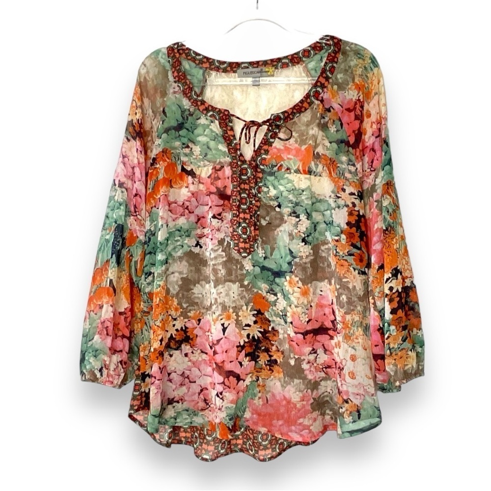 Figueroa & Flower Blouse Floral Sheer Colourful Lightweight‎ Summer Top Size XL